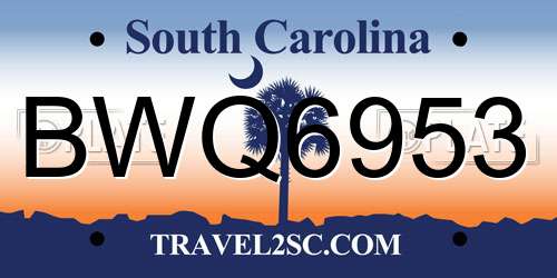BWQ6953 South Carolina License Plate