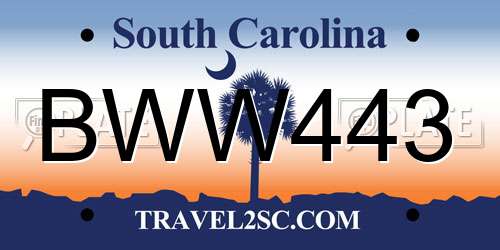 BWW443 South Carolina License Plate