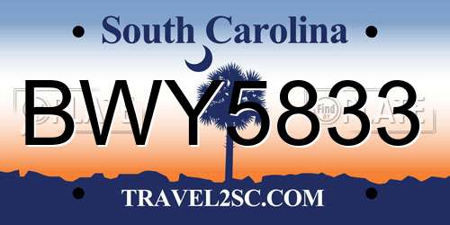 BWY5833 South Carolina License Plate