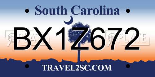 BX1Z672 South Carolina License Plate