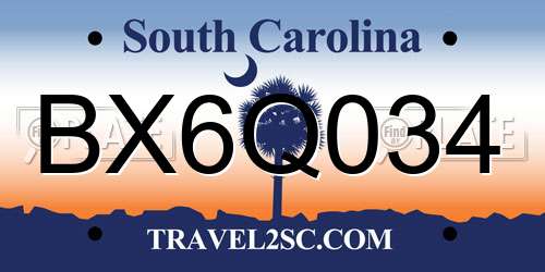 BX6Q034 South Carolina License Plate