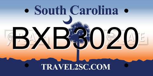 BXB3020 South Carolina License Plate