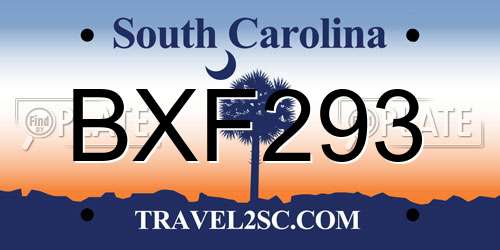 BXF293 South Carolina License Plate