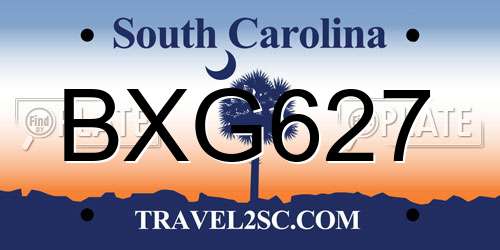 BXG627 South Carolina License Plate