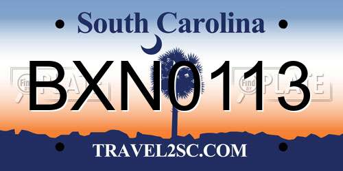 BXN0113 South Carolina License Plate