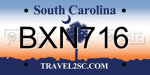 BXN716 South Carolina License Plate