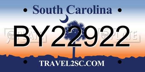 BY22922 South Carolina License Plate