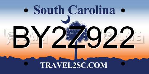 BY2Z922 South Carolina License Plate