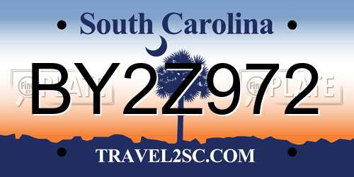 BY2Z972 South Carolina License Plate