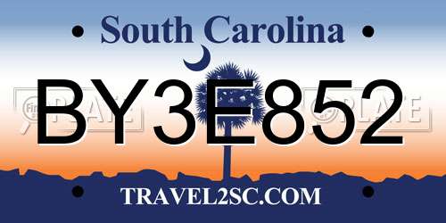 BY3E852 South Carolina License Plate