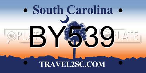 BY539 South Carolina License Plate