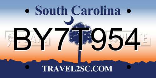 BY7T954 South Carolina License Plate