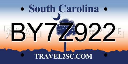 BY7Z922 South Carolina License Plate