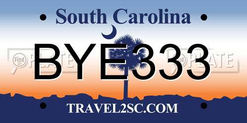 BYE333 South Carolina License Plate