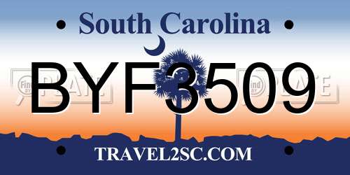BYF3509 South Carolina License Plate