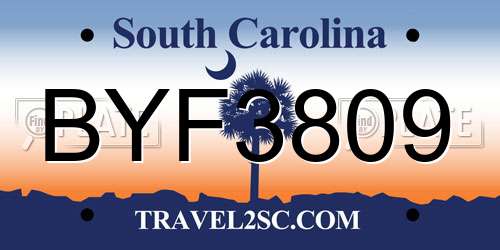 BYF3809 South Carolina License Plate
