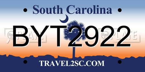 BYT2922 South Carolina License Plate