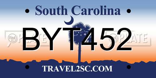 BYT452 South Carolina License Plate