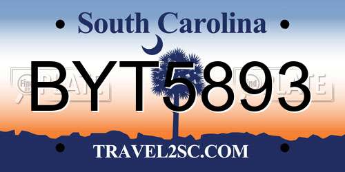 BYT5893 South Carolina License Plate