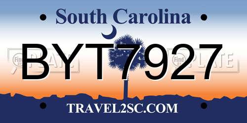 BYT7927 South Carolina License Plate
