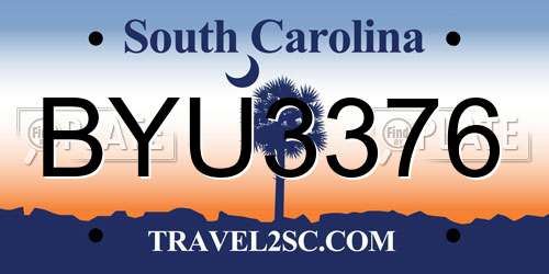 BYU3376 South Carolina License Plate
