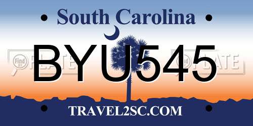 BYU545 South Carolina License Plate
