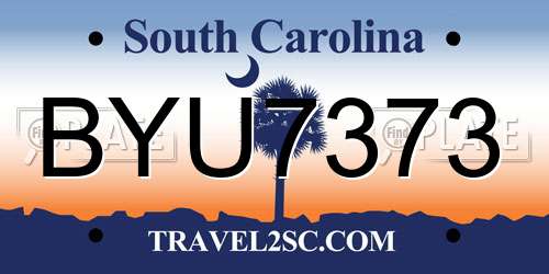 BYU7373 South Carolina License Plate
