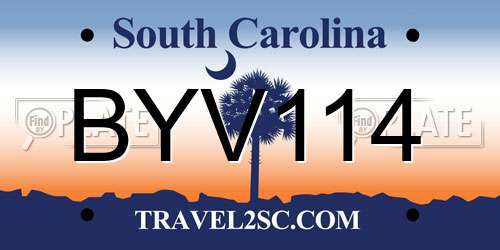 BYV114 South Carolina License Plate