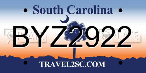 BYZ2922 South Carolina License Plate
