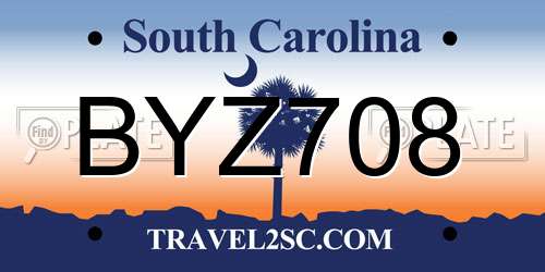BYZ708 South Carolina License Plate