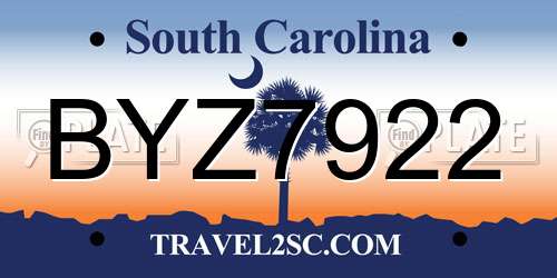 BYZ7922 South Carolina License Plate