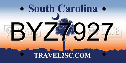 BYZ7927 South Carolina License Plate