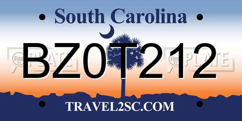 BZ0T212 South Carolina License Plate