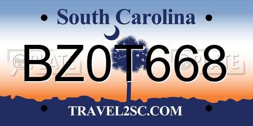 BZ0T668 South Carolina License Plate