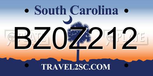 BZ0Z212 South Carolina License Plate