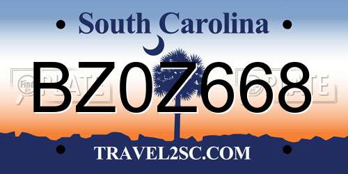BZ0Z668 South Carolina License Plate