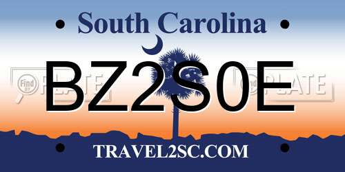 BZ2S0E South Carolina License Plate