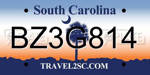 BZ3G814 South Carolina License Plate