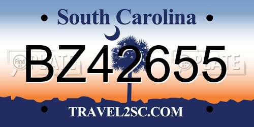 BZ42655 South Carolina License Plate