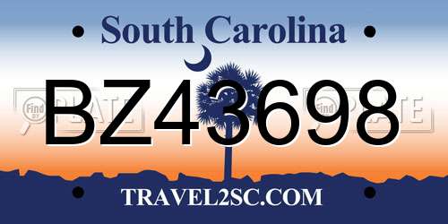 BZ43698 South Carolina License Plate