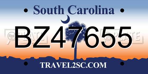 BZ47655 South Carolina License Plate