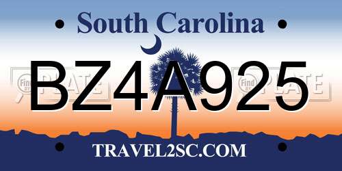 BZ4A925 South Carolina License Plate