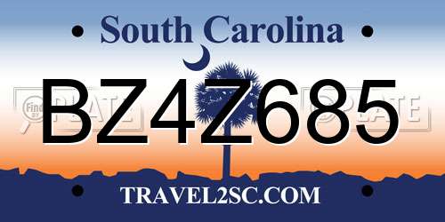 BZ4Z685 South Carolina License Plate