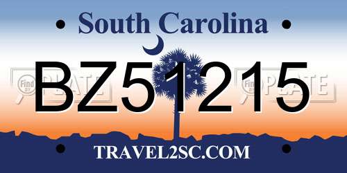 BZ51215 South Carolina License Plate