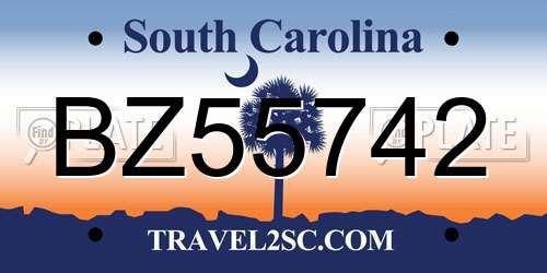 BZ55742 South Carolina License Plate