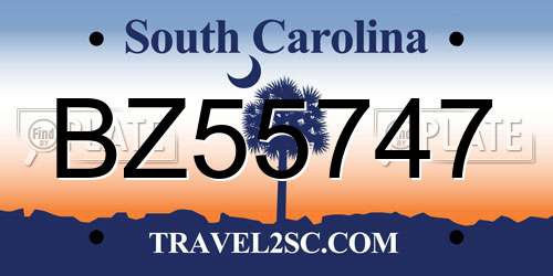 BZ55747 South Carolina License Plate