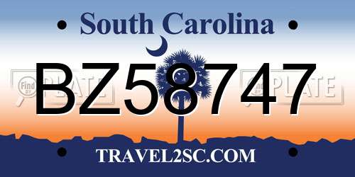 BZ58747 South Carolina License Plate