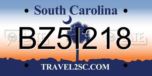 BZ5I218 South Carolina License Plate