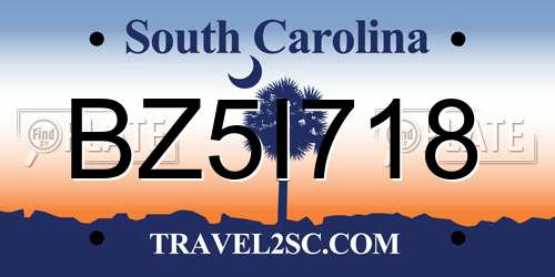BZ5I718 South Carolina License Plate