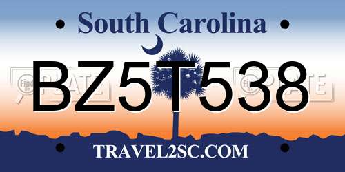 BZ5T538 South Carolina License Plate